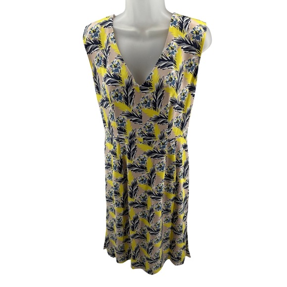 J.Crew Dresses & Skirts - J.Crew Women Yellow Navy Tropical Floral Palm Leaf Lined Sheath Dress Size 6